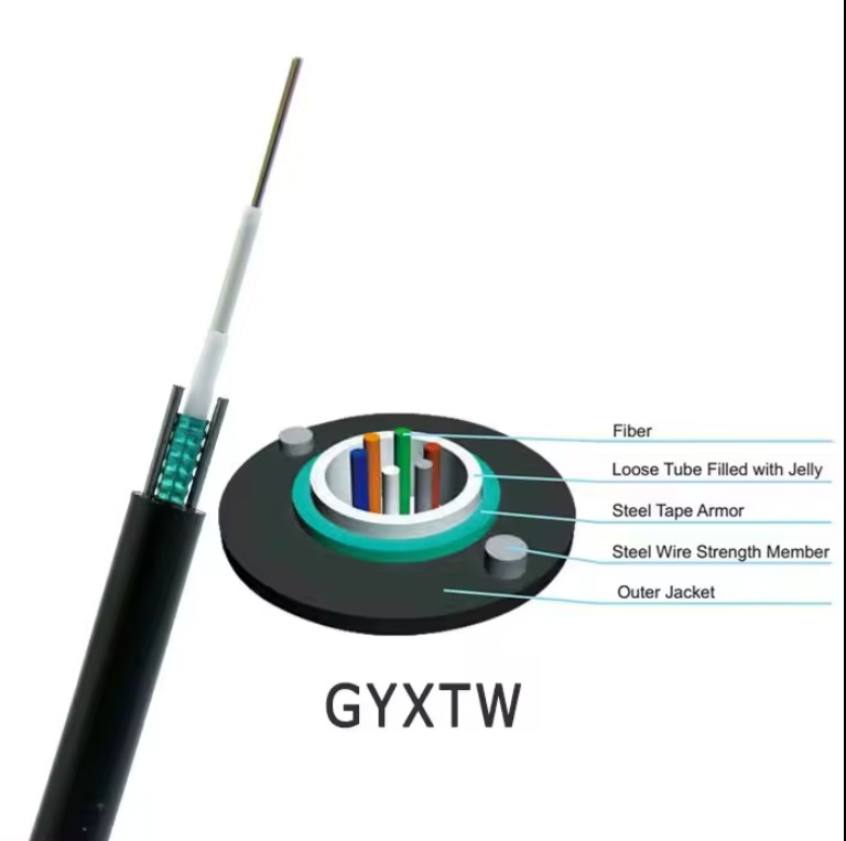 Cable de fibra óptica para exteriores GYXTW 12 núcleos Uni-tubo de luz aérea blindada de modo único