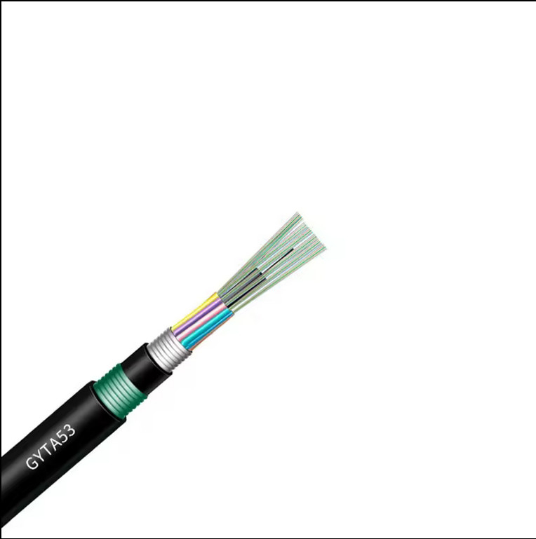 Cable de fibra óptica para exteriores GYTA53 2-144 núcleos blindado chaqueta doble aplicada para el aire / directamente enterrado