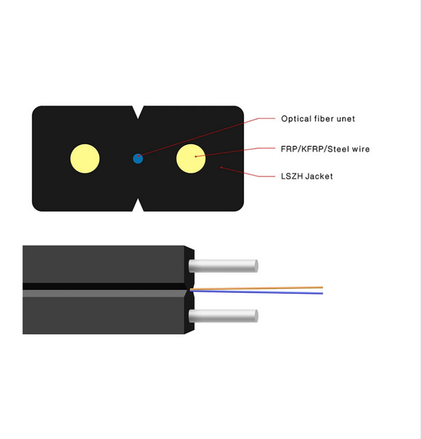 Cable de caída FTTH para interiores de 1/2 núcleos de tipo arco FRP/acero