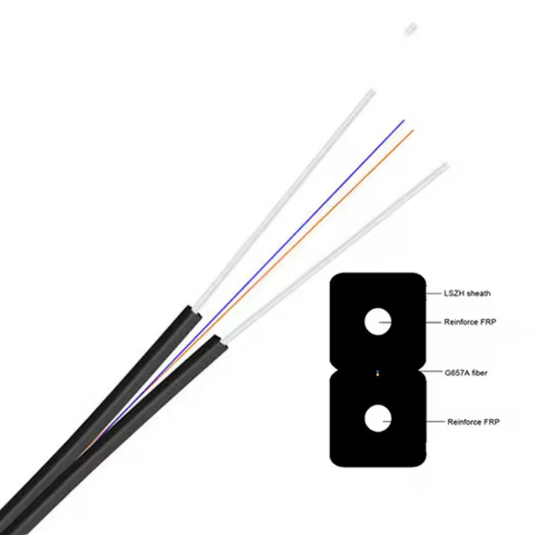 Cable de caída FTTH de modo único 1-2 núcleos GJXFH miembro de resistencia FRP