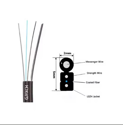 Cable de goteo de fibra óptica FTTH autoportante GJYXCH 1/2 núcleos en interiores y exteriores