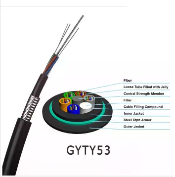 GYTY53 Cable de fribra óptica de ratas anti monomodo acorazado 24 núcleos G652D PE chaqueta